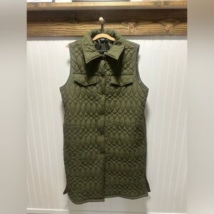 SHEIN Curve Sleeveless Quilted Olive Green Long Puffer Vest Sz 1X Pockets warm